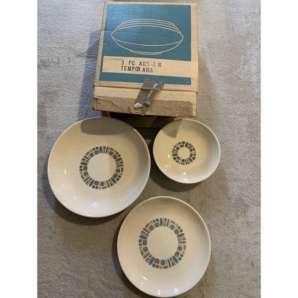 Other - Vintage MCM Atomic Canonsburg‎ Temporama 3 Pc Bowl Plate Add On Set NEW OPEN BOX